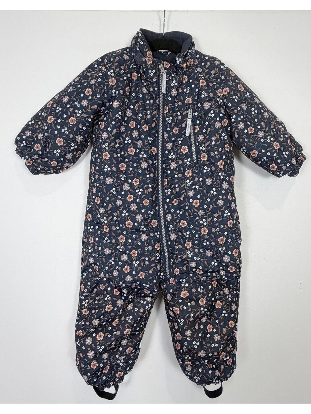 H&M Water-Repellent Padded Floral One-Piece Snowsuit Navy Blue Baby 18 Months